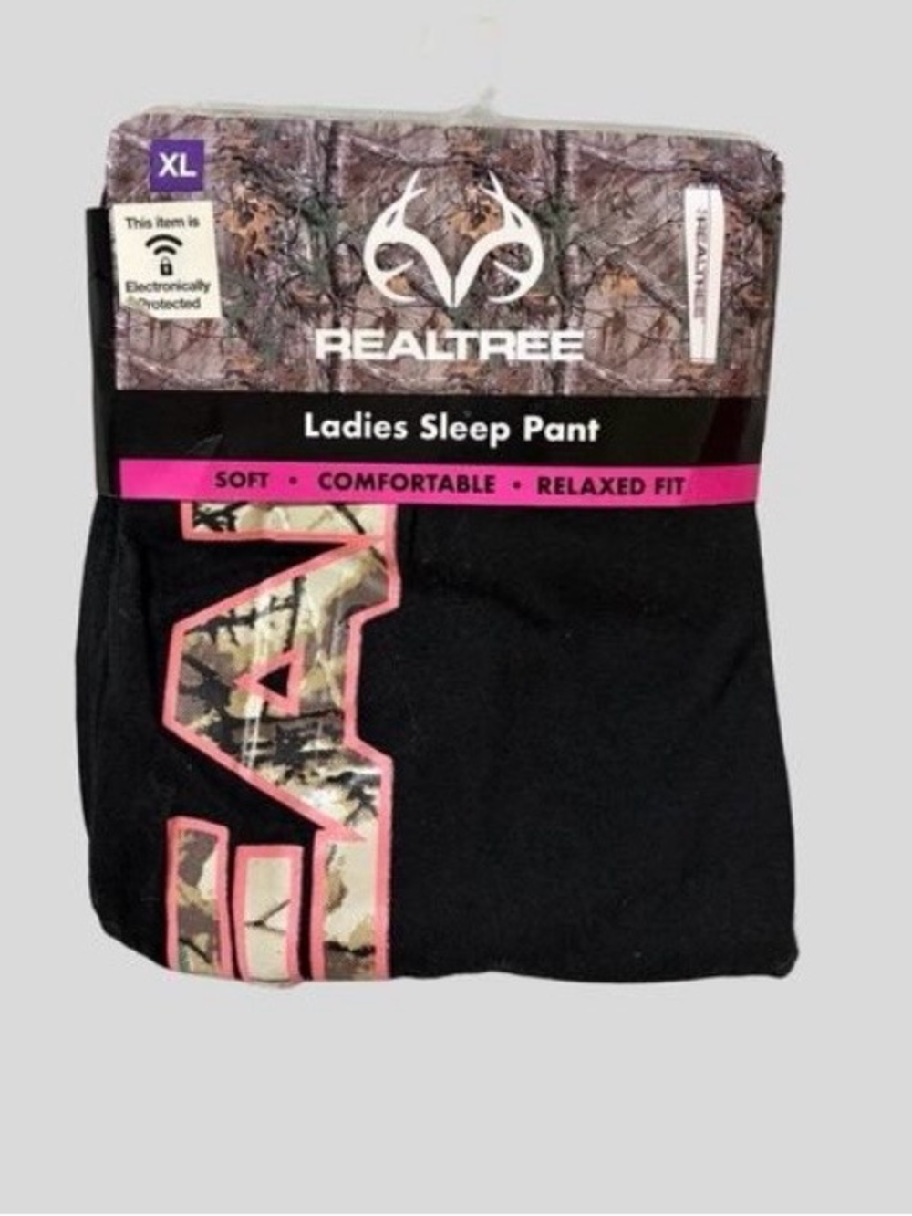 Realtree Ladies Sleep Pants XL Black Pink Camo Soft Relaxed Fit Pajama Lounge